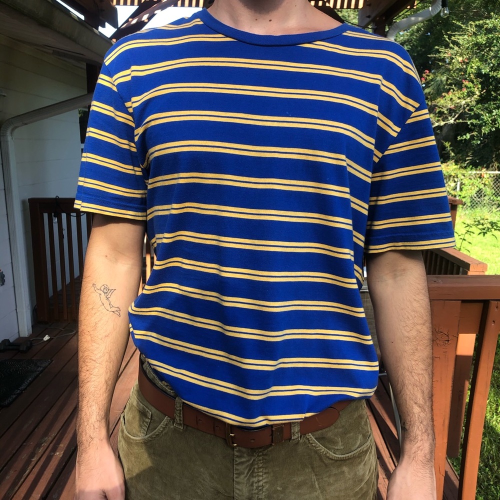 Blue and yellow striped tee
